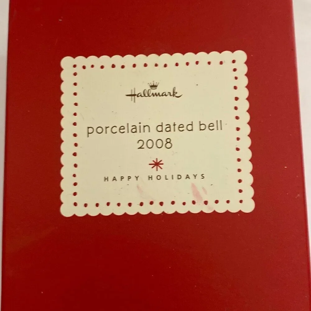 Hallmark White Red Porcelain Dated Bell 2008 Christmas Collectible‎ Ornament